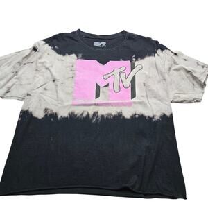 MTV tie-dye t-shirt features the iconic "Music Television" logo in pink